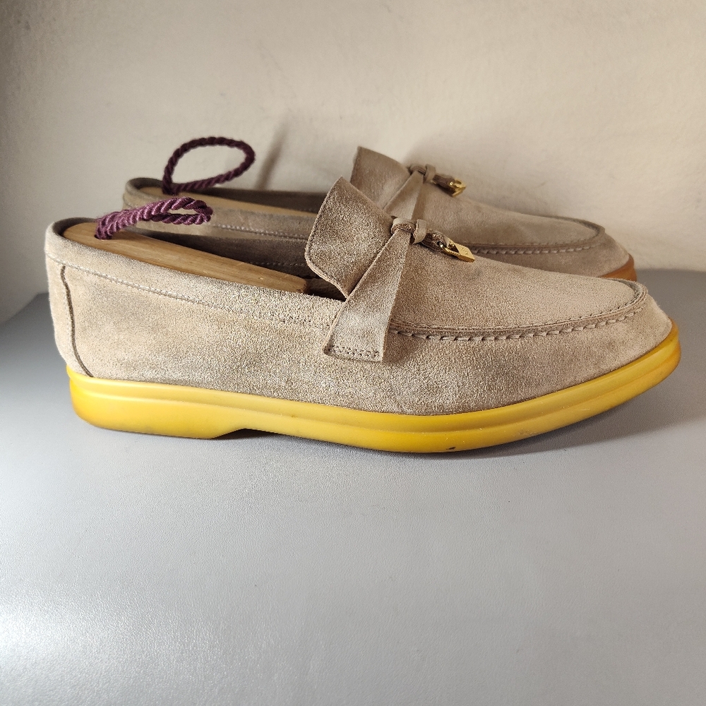 Authentic Loro Piana beige Suede Summer walk Slip On Loafers Size EU 37.5 US 7